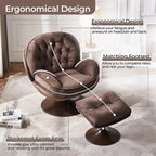 Fauteuil pivotant en velours avec repose-pieds, ensemble fauteuil de lecture rond, pivotant à 360°, structure en métal