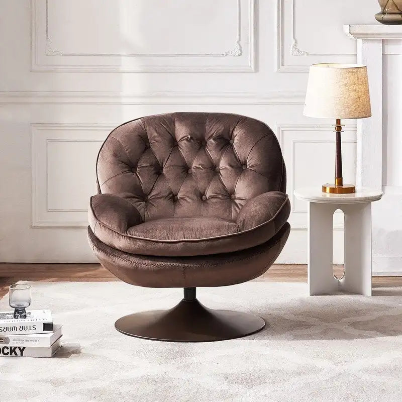 Fauteuil pivotant en velours avec repose-pieds, ensemble fauteuil de lecture rond, pivotant à 360°, structure en métal