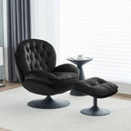 Fauteuil pivotant en velours avec repose-pieds, ensemble fauteuil de lecture rond, pivotant à 360°, structure en métal