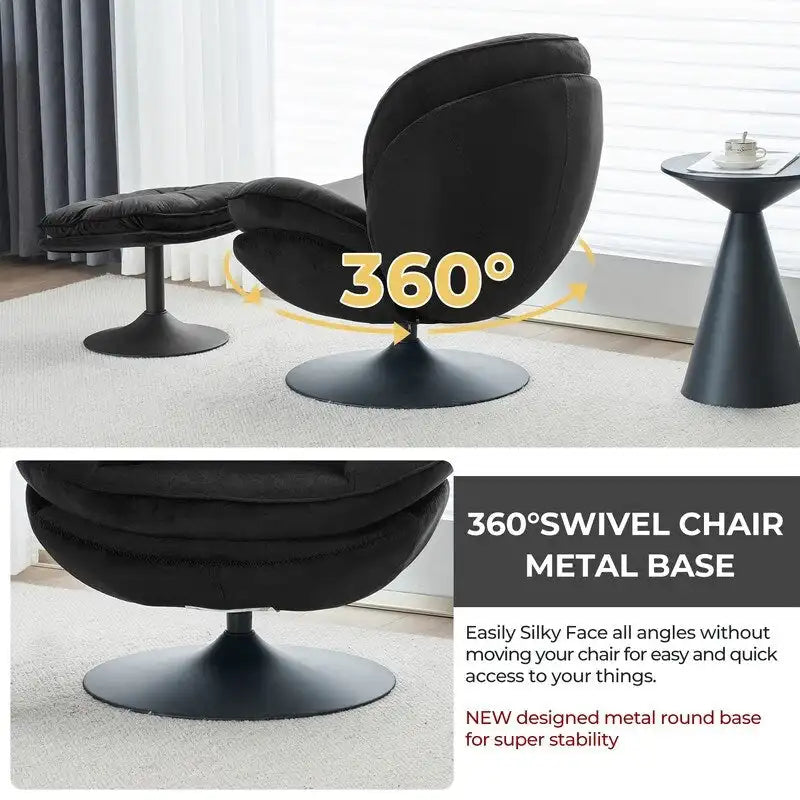 Fauteuil pivotant en velours avec repose-pieds, ensemble fauteuil de lecture rond, pivotant à 360°, structure en métal