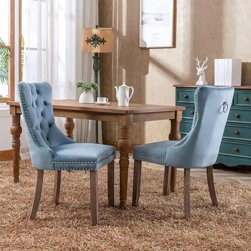 Ensemble de 2 chaises de salle à manger, fauteuil d'appoint capitonné sans accoudoirs avec anneau de dossier et garniture cloutée