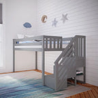 Max and Lily Twin Size Low Loft with Stairs