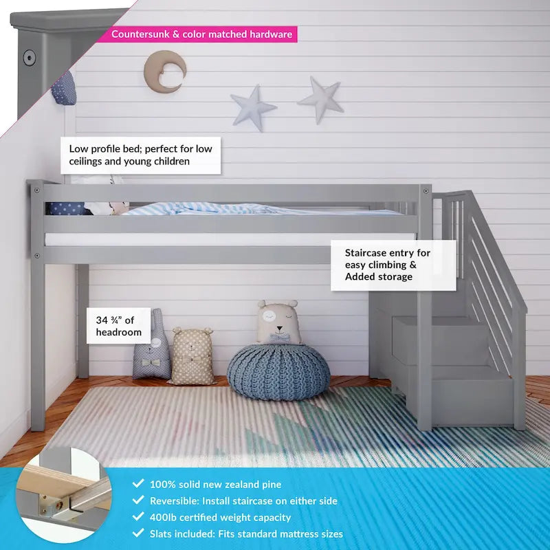 Max et Lily Lit mezzanine bas avec escalier