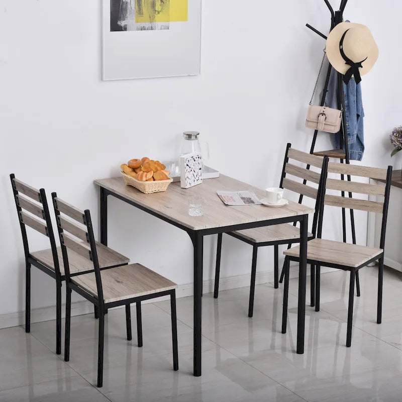 Ensemble de salle à manger moderne HOMCOM 5 pièces en bois : 1 table et 4 chaises avec pieds en métal.