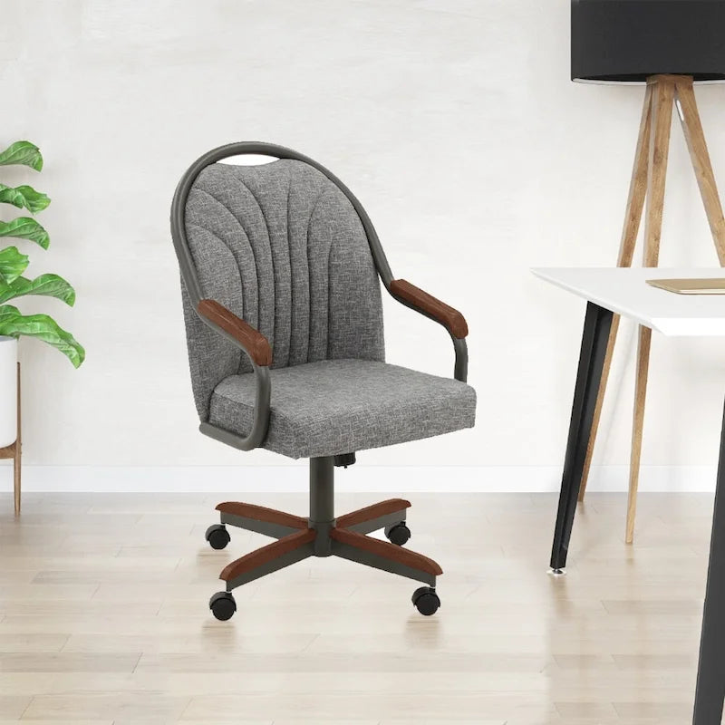 Chaises de salle à manger à roulettes Chromcraft Douglas, finition châtaigne et grise (lot de 2)