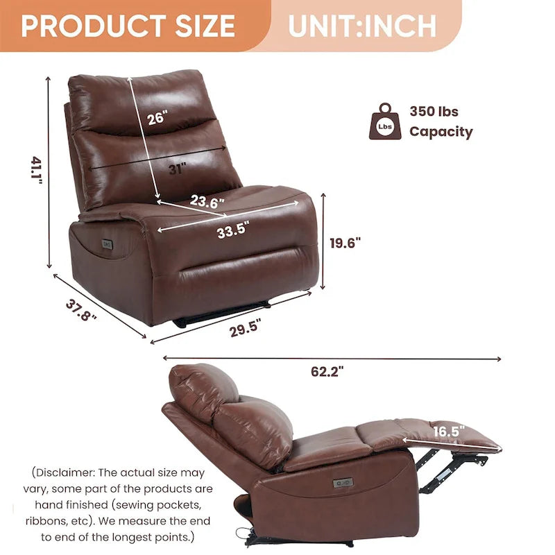 Fauteuil inclinable électrique en cuir véritable, canapé inclinable, canapé minimaliste