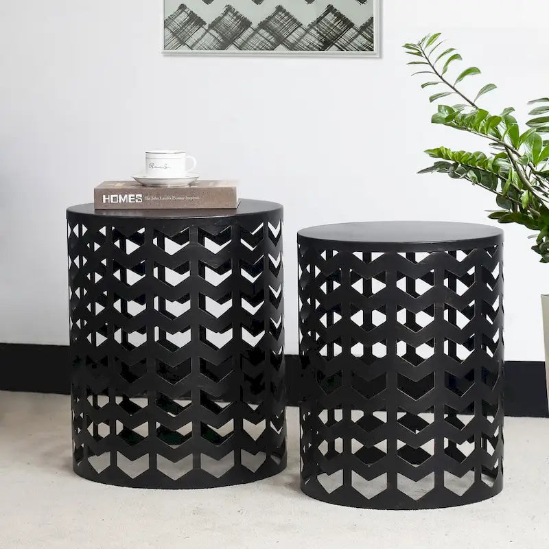 Ensemble de 2 tables d'appoint gigognes rondes Adeco - Lot de 2