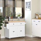 HOMCOM Rolling Kitchen Island Cart with Rubber Wood Top, Spice Rack, Towel Rack & Drawers for Dining Room