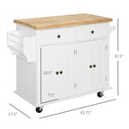Chariot de cuisine roulant HOMCOM avec plateau en bois d'hévéa, étagère à épices, porte-serviettes et tiroirs pour salle à manger