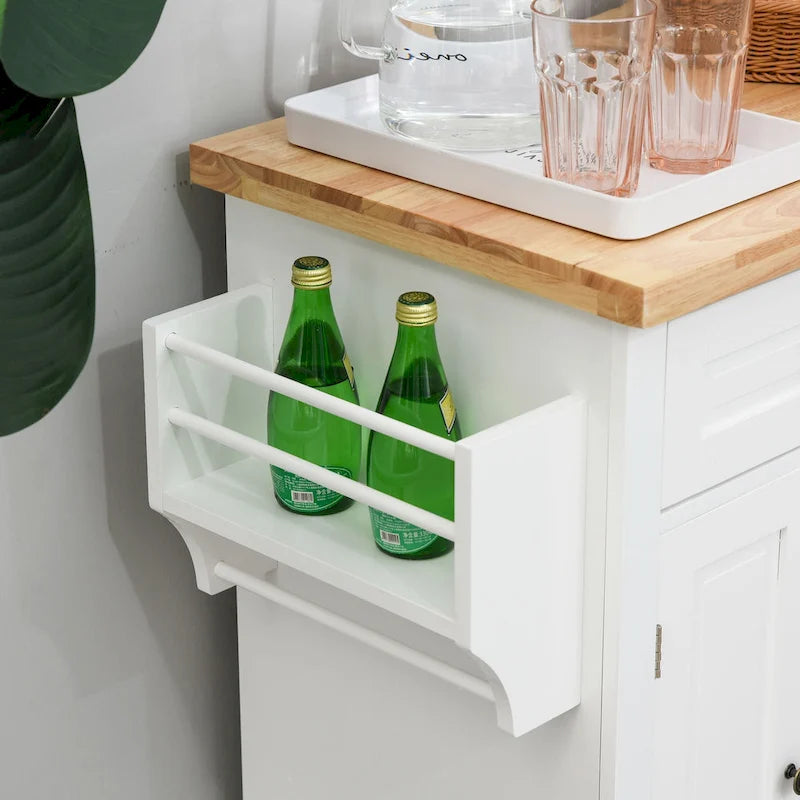 Chariot de cuisine roulant HOMCOM avec plateau en bois d'hévéa, étagère à épices, porte-serviettes et tiroirs pour salle à manger