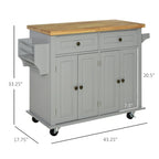 Chariot de cuisine roulant HOMCOM avec plateau en bois d'hévéa, étagère à épices, porte-serviettes et tiroirs pour salle à manger