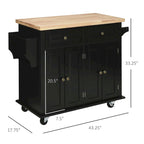 Chariot de cuisine roulant HOMCOM avec plateau en bois d'hévéa, étagère à épices, porte-serviettes et tiroirs pour salle à manger