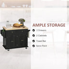 Chariot de cuisine roulant HOMCOM avec plateau en bois d'hévéa, étagère à épices, porte-serviettes et tiroirs pour salle à manger