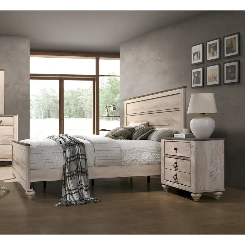 Ensemble de chambre à coucher 3 pièces Roundhill Furniture Imerland, finition blanc délavé contemporain