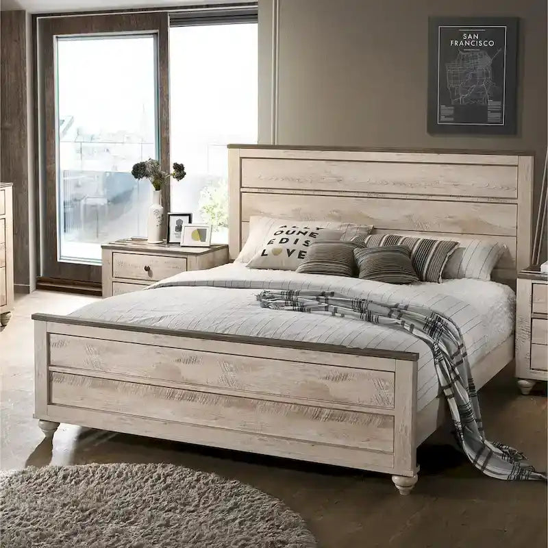 Ensemble de chambre à coucher 3 pièces Roundhill Furniture Imerland, finition blanc délavé contemporain