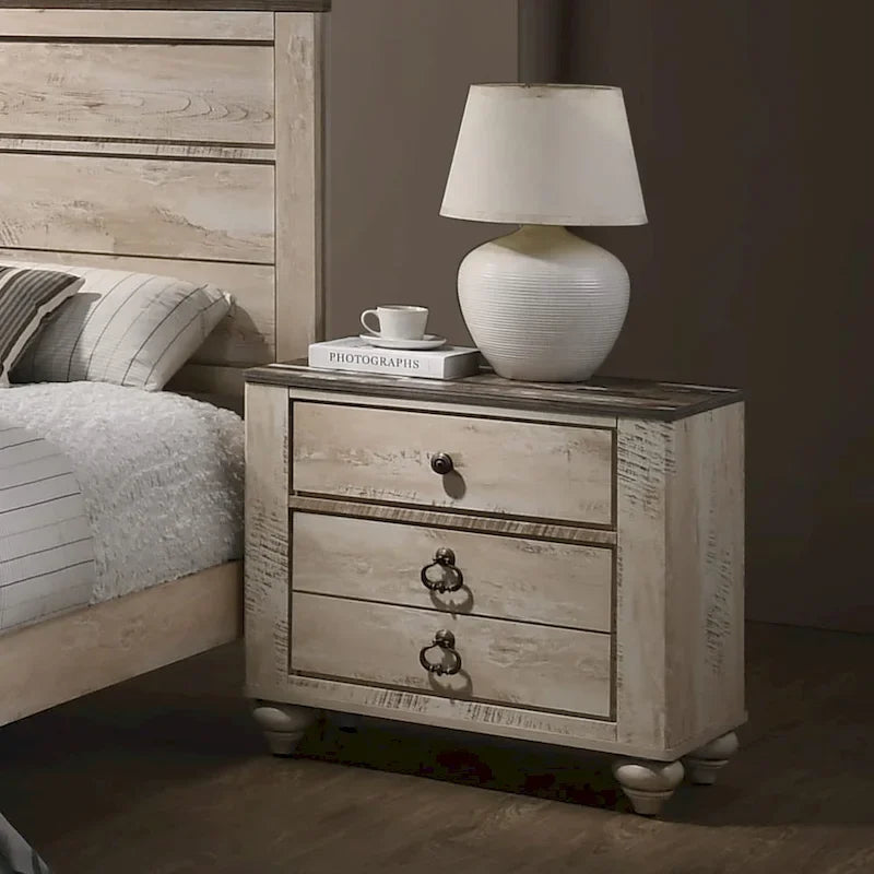 Ensemble de chambre à coucher 3 pièces Roundhill Furniture Imerland, finition blanc délavé contemporain