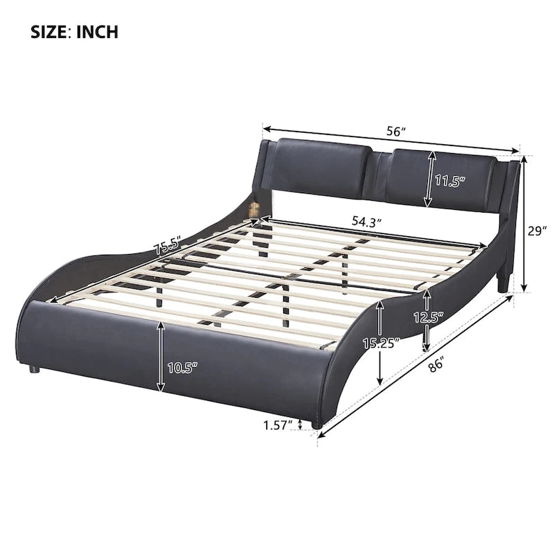 Lit plateforme capitonné en similicuir avec éclairage LED