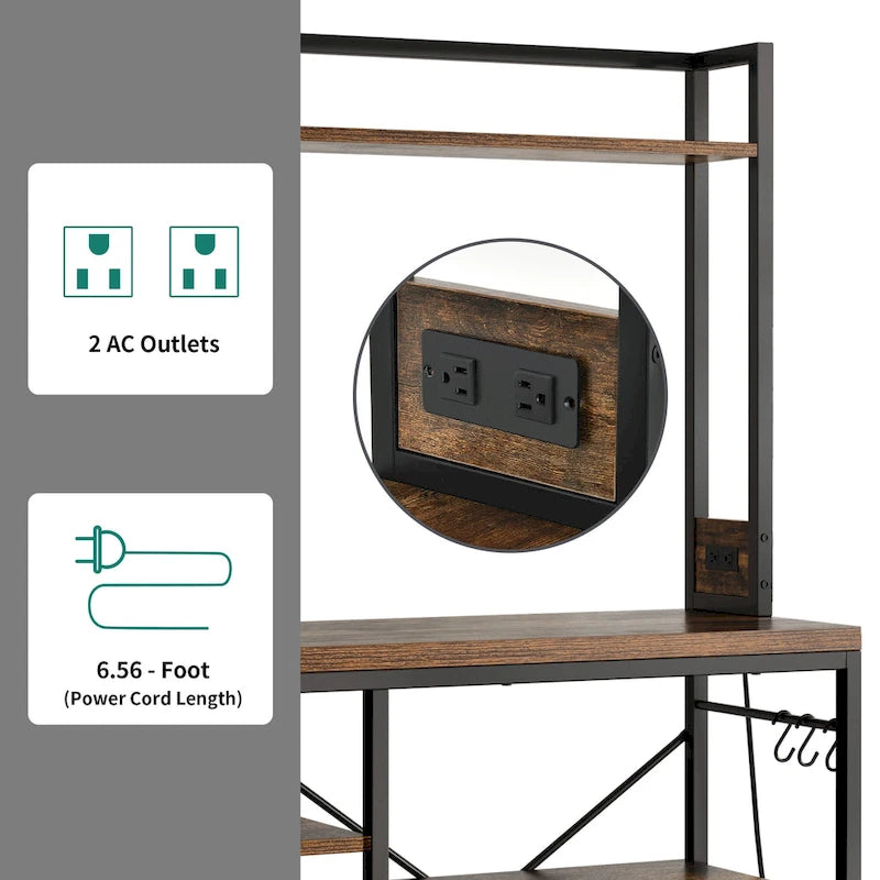 Étagère de rangement utilitaire Moasis Kitchen Bakers Rack avec prises électriques et support pour four à micro-ondes