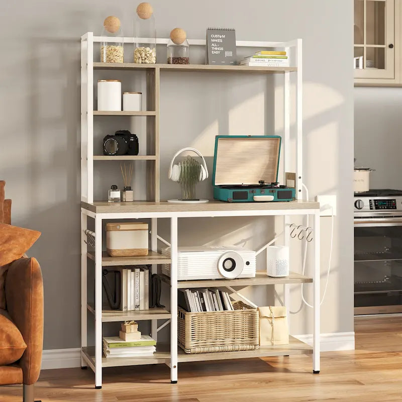 Étagère de rangement utilitaire Moasis Kitchen Bakers Rack avec prises électriques et support pour four à micro-ondes