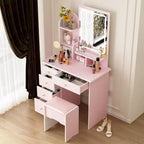 Ensemble coiffeuse avec miroir lumineux, étagères et tiroirs de rangement, blanc - 80 cm (L) x 40 cm (l) x 140 cm (H)