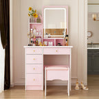 Ensemble coiffeuse avec miroir lumineux, étagères et tiroirs de rangement, blanc - 80 cm (L) x 40 cm (l) x 140 cm (H)