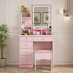 Ensemble coiffeuse avec miroir lumineux, étagères et tiroirs de rangement, blanc - 80 cm (L) x 40 cm (l) x 140 cm (H)