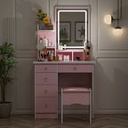 Ensemble coiffeuse avec miroir lumineux, étagères et tiroirs de rangement, blanc - 80 cm (L) x 40 cm (l) x 140 cm (H)