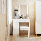 Ensemble coiffeuse avec miroir lumineux, étagères et tiroirs de rangement, blanc - 80 cm (L) x 40 cm (l) x 140 cm (H)