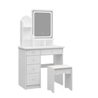 Ensemble coiffeuse avec miroir lumineux, étagères et tiroirs de rangement, blanc - 80 cm (L) x 40 cm (l) x 140 cm (H)