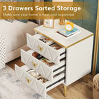 Pack of 2 Modern 3-Drawer Nightstand, White Gold Sofa End Table Bedside Table with Storage