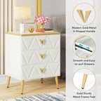 Lot de 2 tables de chevet modernes à 3 tiroirs, blanc et or, avec rangement.