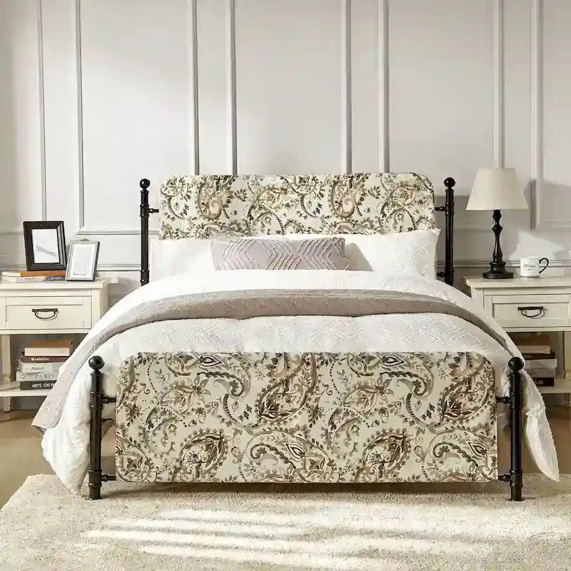 Lit plateforme en métal Diana Transitional 62 à motif floral, avec housse lavable, par HULALA HOME