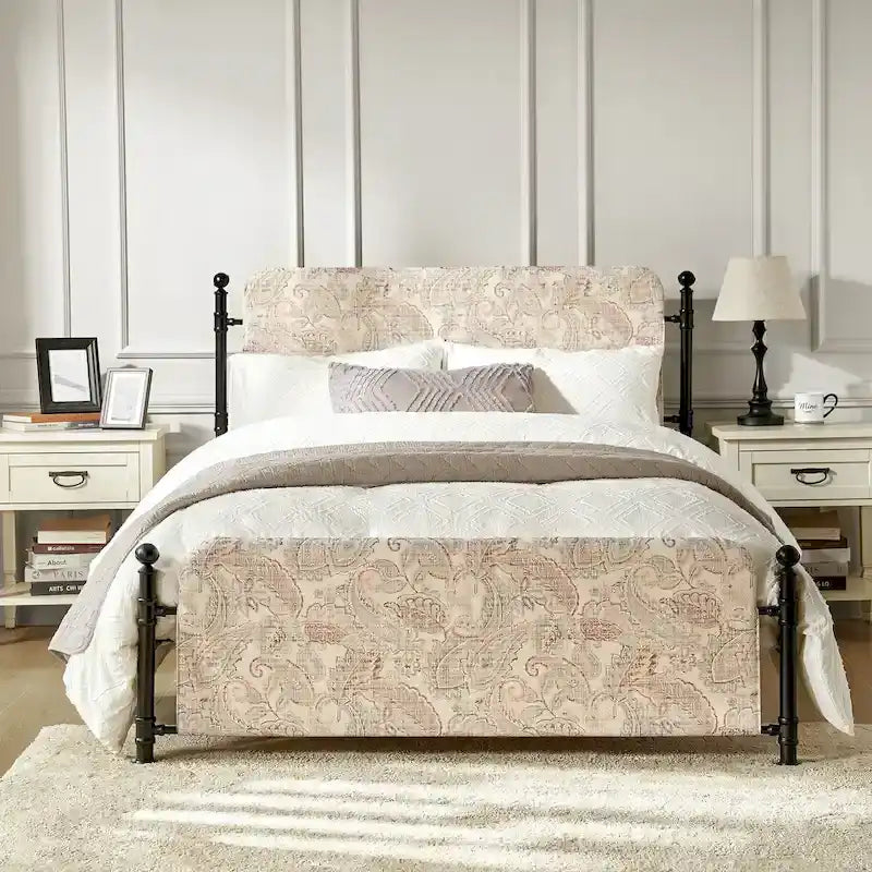 Lit plateforme en métal Diana Transitional 62 à motif floral, avec housse lavable, par HULALA HOME