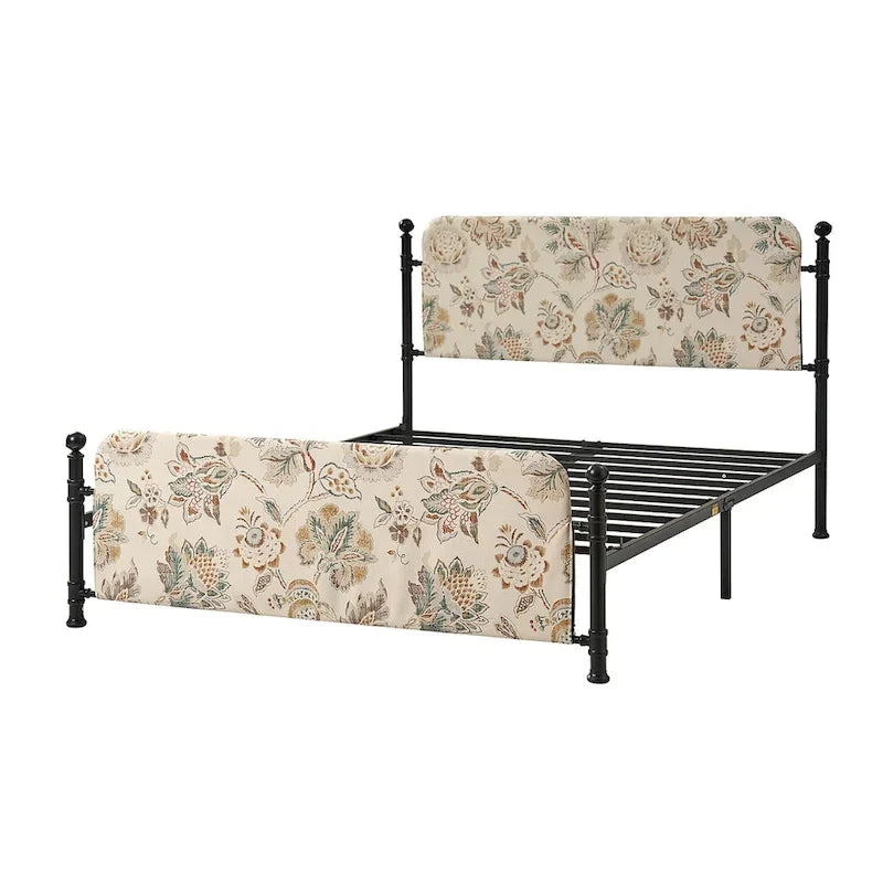Lit plateforme en métal Diana Transitional 62 à motif floral, avec housse lavable, par HULALA HOME