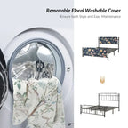 Lit plateforme en métal Diana Transitional 62 à motif floral, avec housse lavable, par HULALA HOME