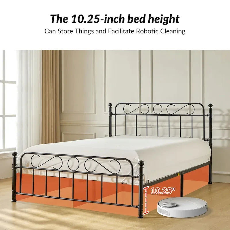 Lit plateforme en métal Diana Transitional 62 à motif floral, avec housse lavable, par HULALA HOME