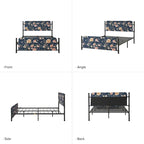 Lit plateforme en métal Diana Transitional 62 à motif floral, avec housse lavable, par HULALA HOME