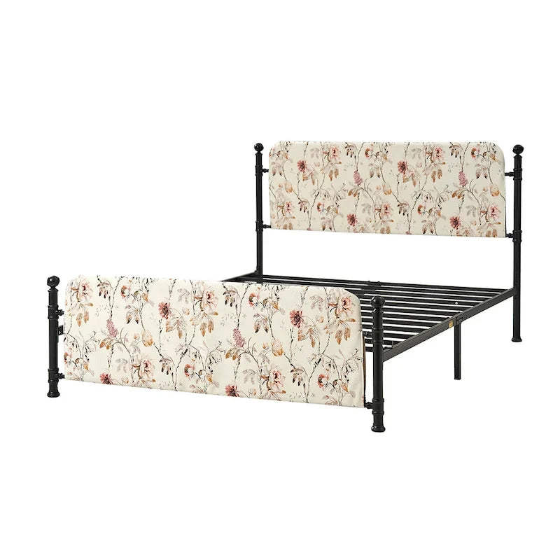 Lit plateforme en métal Diana Transitional 62 à motif floral, avec housse lavable, par HULALA HOME
