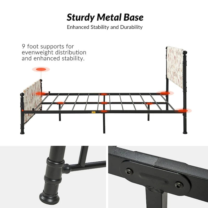 Lit plateforme en métal Diana Transitional 62 à motif floral, avec housse lavable, par HULALA HOME