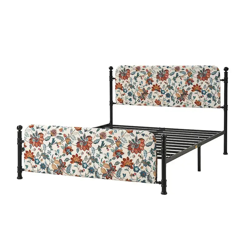 Lit plateforme en métal Diana Transitional 62 à motif floral, avec housse lavable, par HULALA HOME