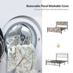 Lit plateforme en métal Diana Transitional 62 à motif floral, avec housse lavable, par HULALA HOME