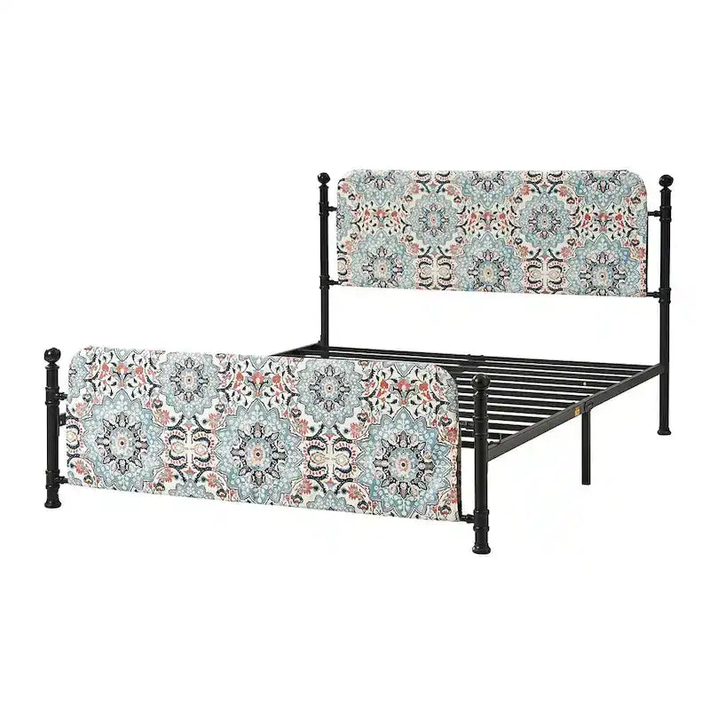 Lit plateforme en métal Diana Transitional 62 à motif floral, avec housse lavable, par HULALA HOME