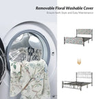 Lit plateforme en métal Diana Transitional 62 à motif floral, avec housse lavable, par HULALA HOME