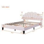 Lit plateforme capitonné avec tête de lit en velours à motif floral