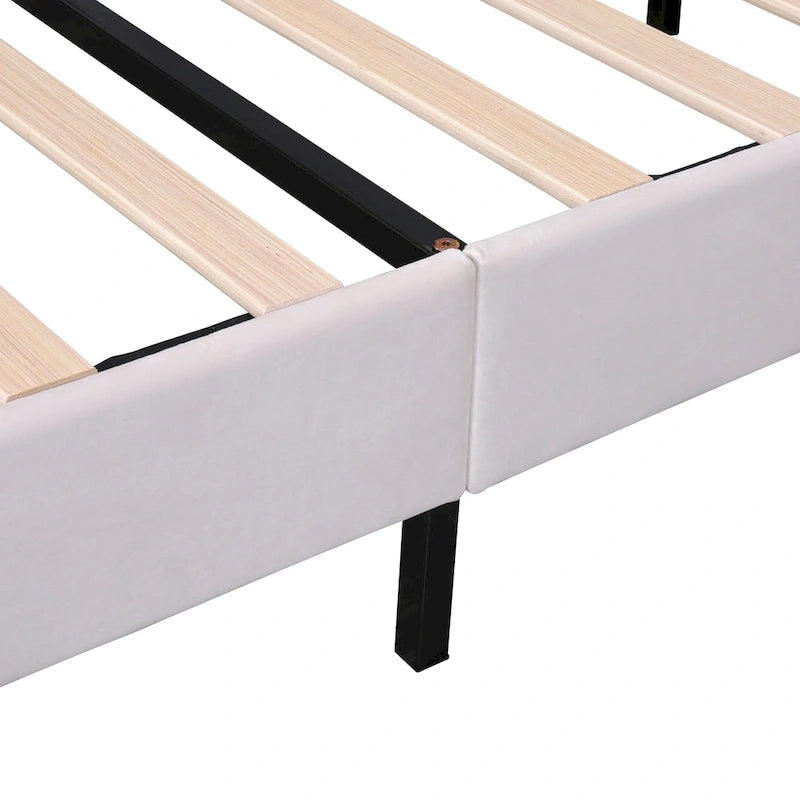 Lit plateforme capitonné avec tête de lit en velours à motif floral