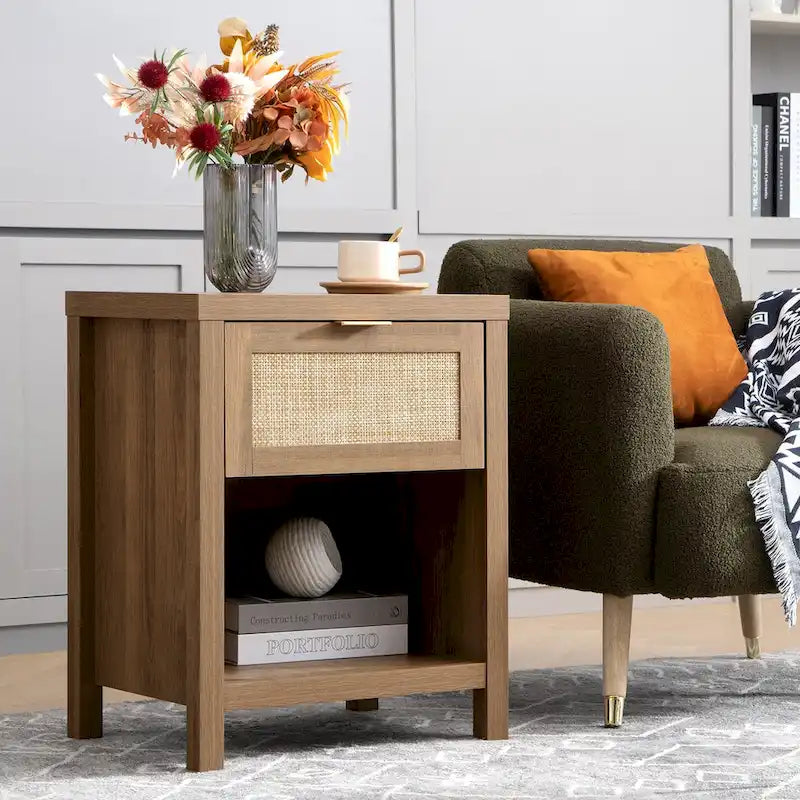 Table de chevet SICOTAS style ferme avec tiroir et étagère de rangement