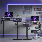 Bureau assis-debout en forme de L de 63 pouces avec support ergonomique pour écran réglable en hauteur et bureau d'angle pour jeux vidéo