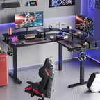 Bureau assis-debout en forme de L de 63 pouces avec support ergonomique pour écran réglable en hauteur et bureau d'angle pour jeux vidéo