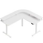 Bureau assis-debout en forme de L de 63 pouces avec support ergonomique pour écran réglable en hauteur et bureau d'angle pour jeux vidéo