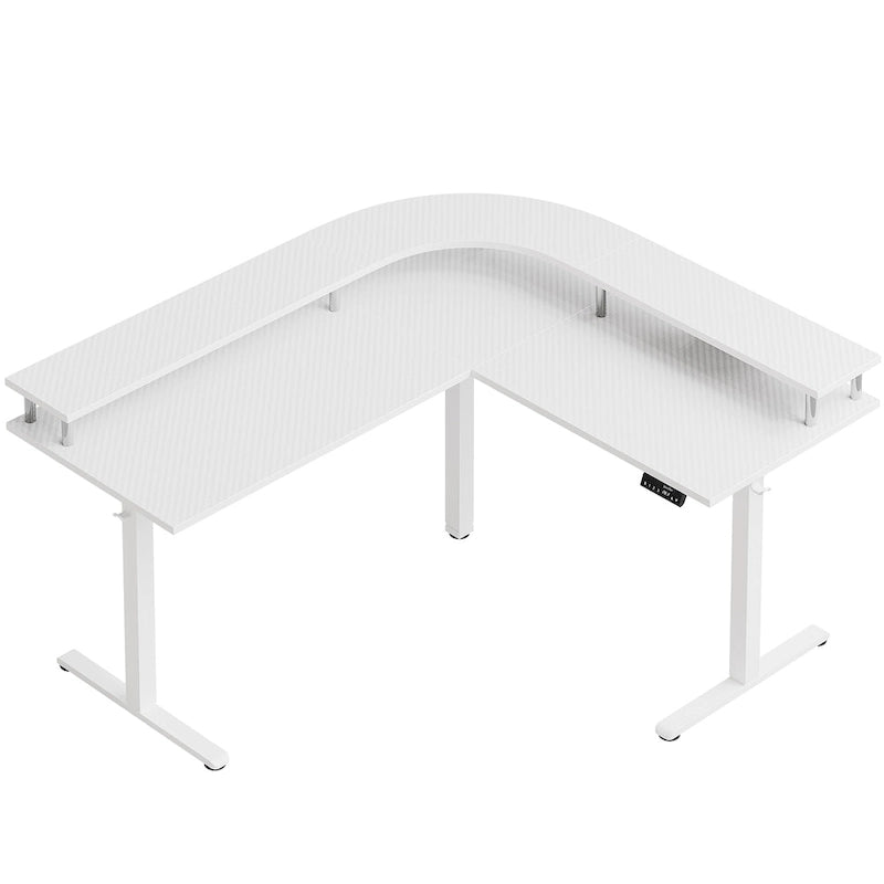 Bureau assis-debout en forme de L de 63 pouces avec support ergonomique pour écran réglable en hauteur et bureau d'angle pour jeux vidéo